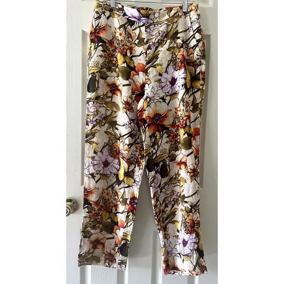 Chico's Pants - CHICO'S 100% Linen Floral Botanical Elastic Waist Pull On Pants